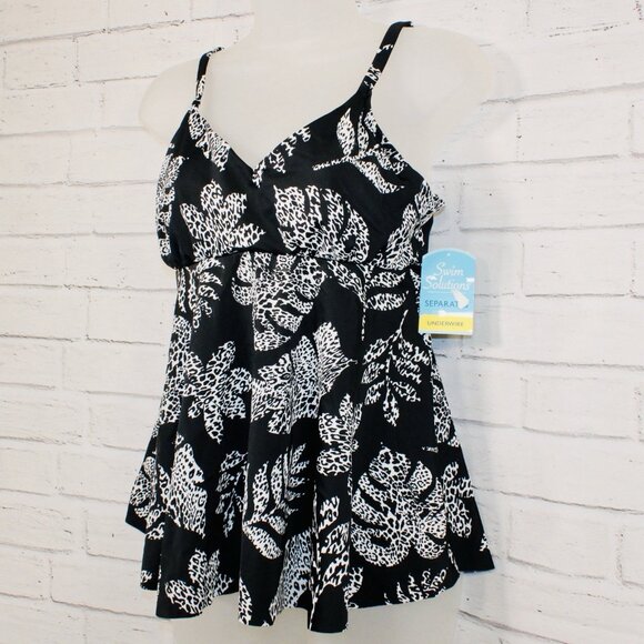 Swim Solutions Size 10 Black Spotted Leaves Underwire Tankini Top NWT - Picture 4 of 8